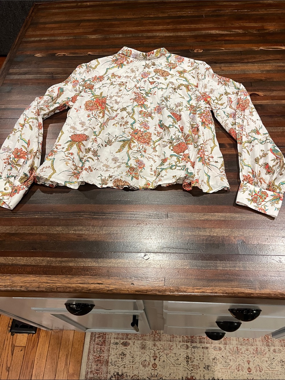 Anthropologie Pilcro White Blouse with Coral and Green Floral Print large - Picture 3 of 5